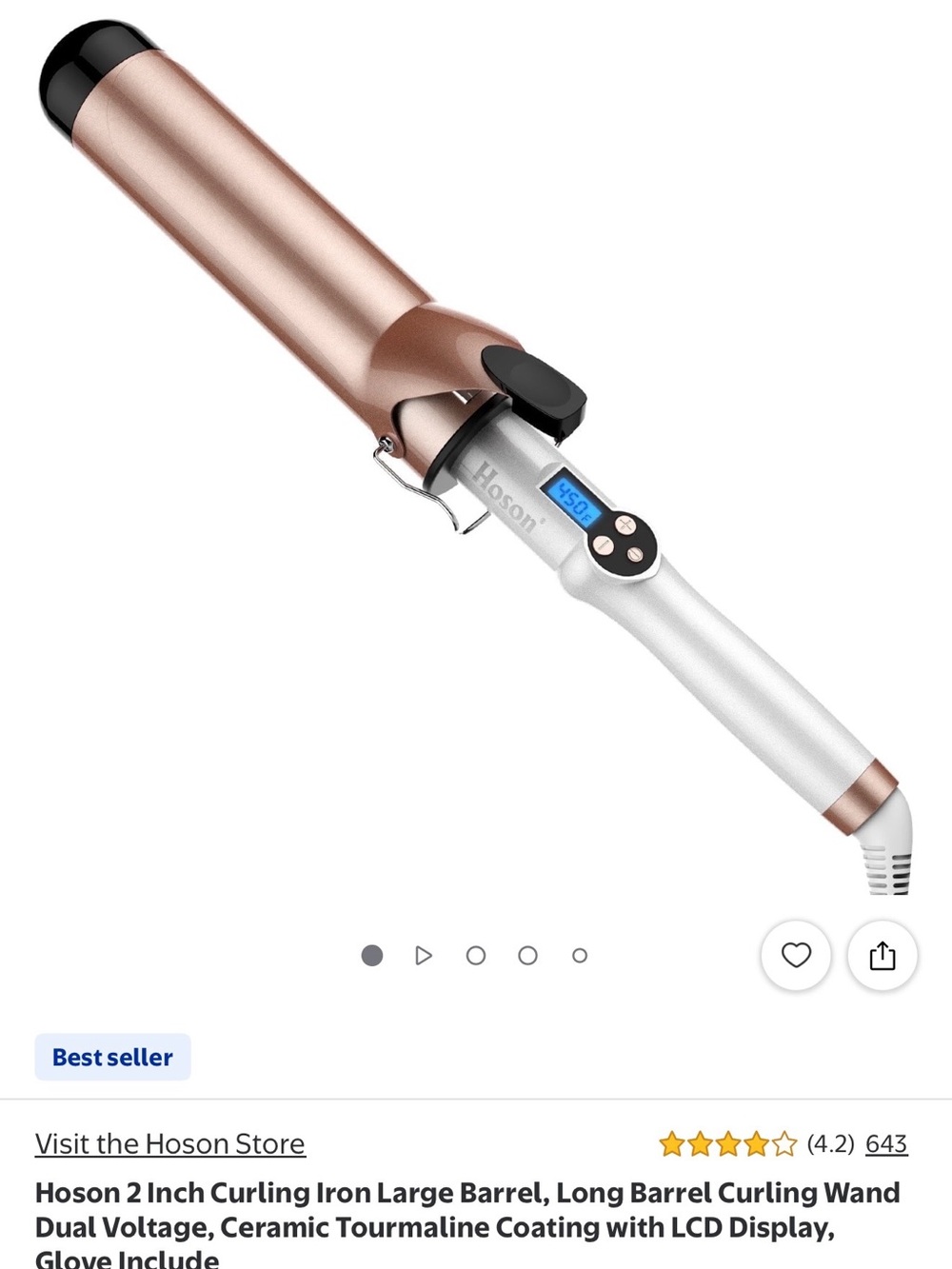 Rose Gold 2-Inch Curling Iron with LCD Temperature Display